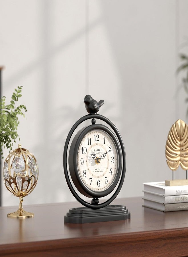ChimeTide Black Vintage Table Clock with Bird, European Retro Style Mantel Clocks, Desk and Shelf Decor Clock, for Living Room, Farmhouse, Bedside, Bedroom, Gift (7.9" H x 6.3" W) - Image 4